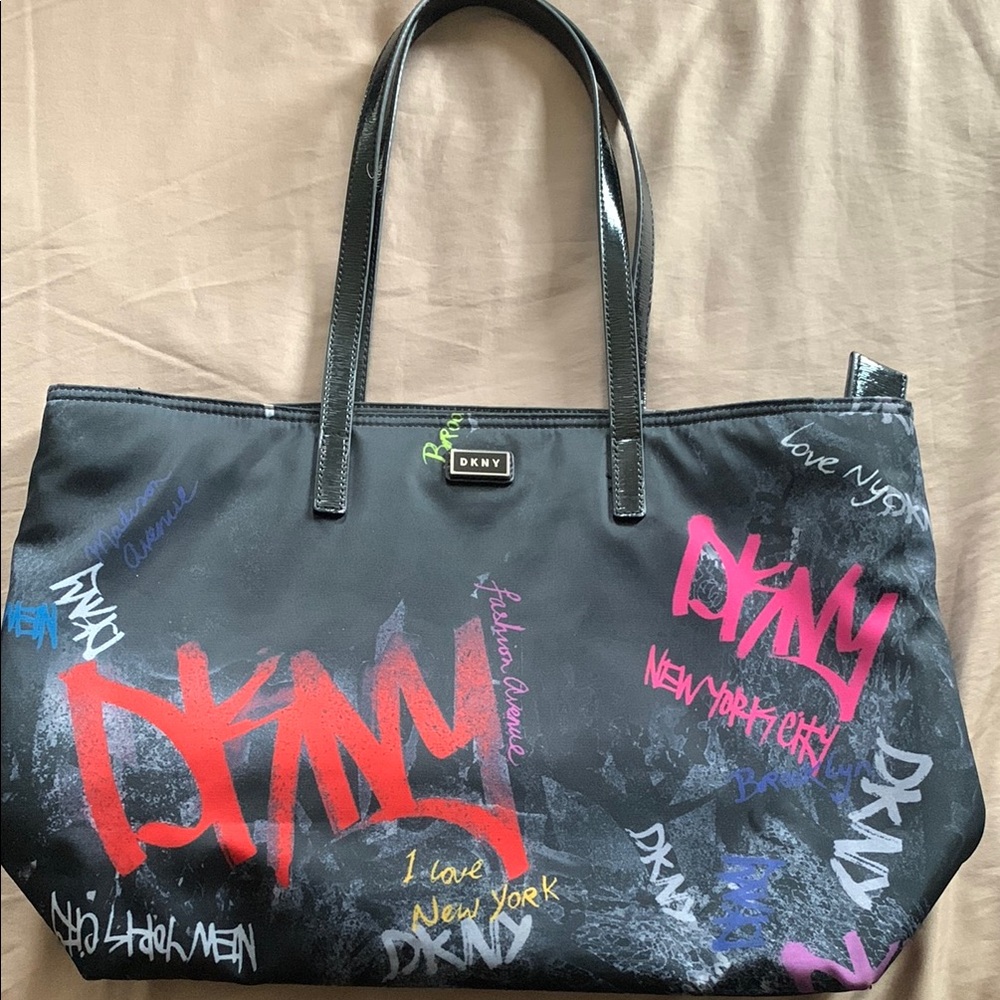 DKNY Black and Red Graffiti Tote Bag
